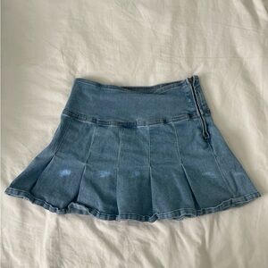 Blue Pleated Skater Mini Skirt for Casual Wear
